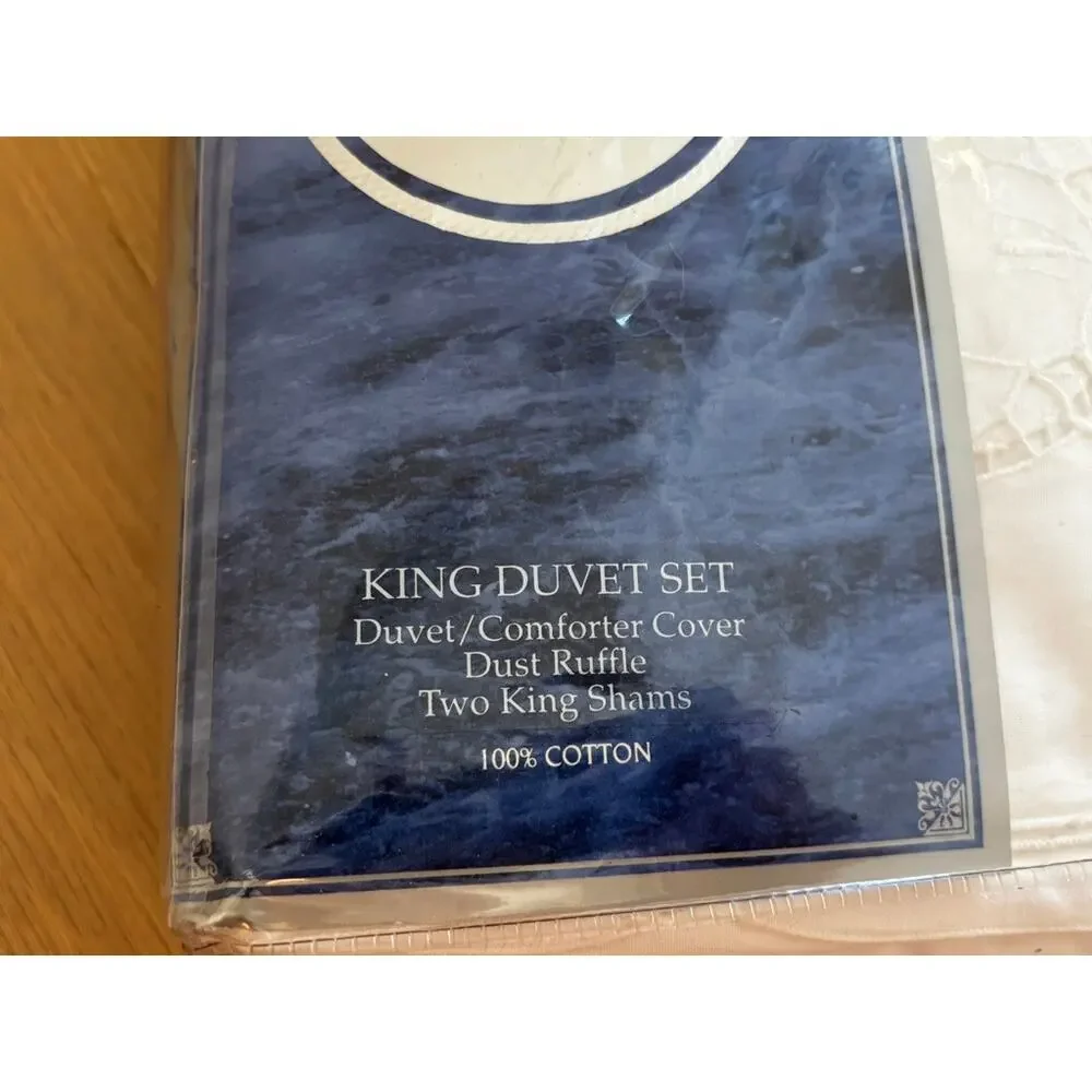 Coventry Manor Victoria King Duvet Set White 100% Cotton NEW Sealed 4 Pc